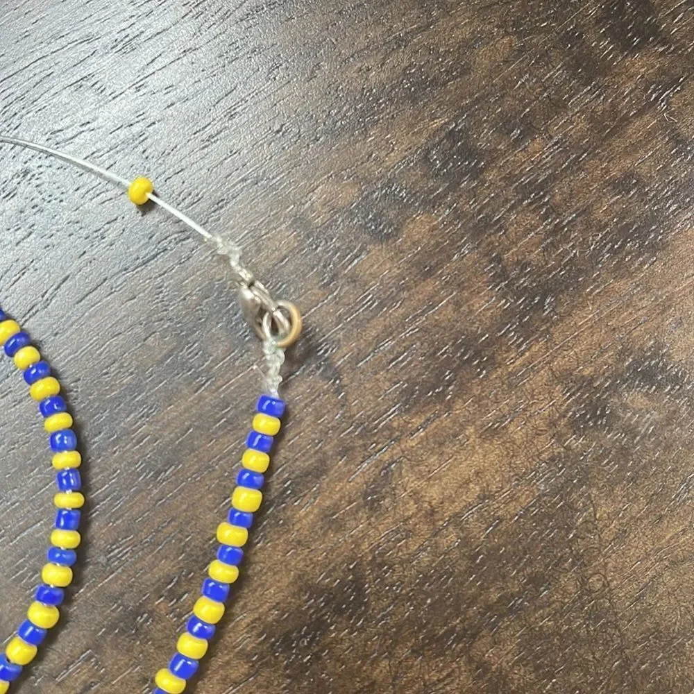 Blue/Gold beaded choker and bracelet (handmade)